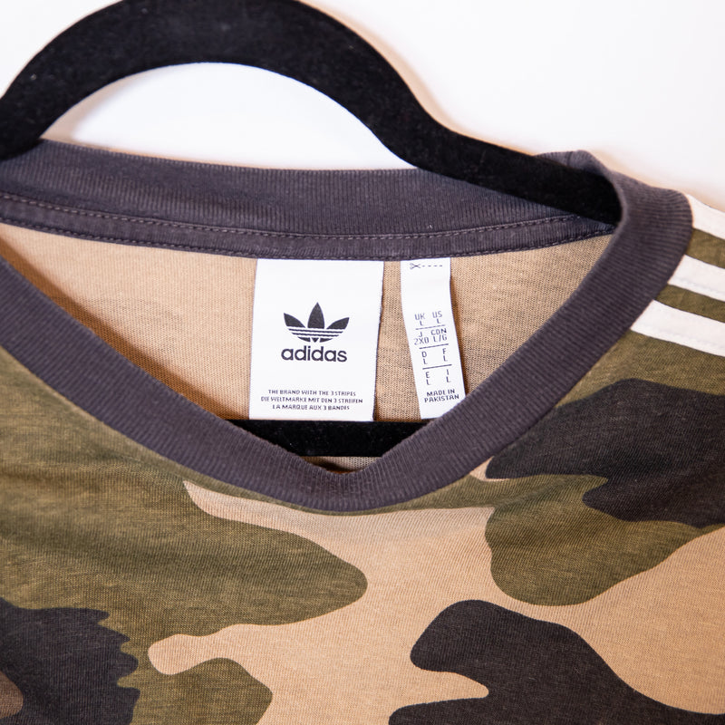 Adidas Men's Cotton Crew Neck Camo Army Print Pattern Three Stripe Tee Shirt L