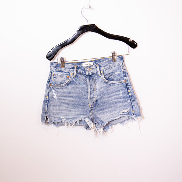 Agolde Women's Jaden High Rise Cut Off Distressed Denim Jean Shorts Surreal Wash