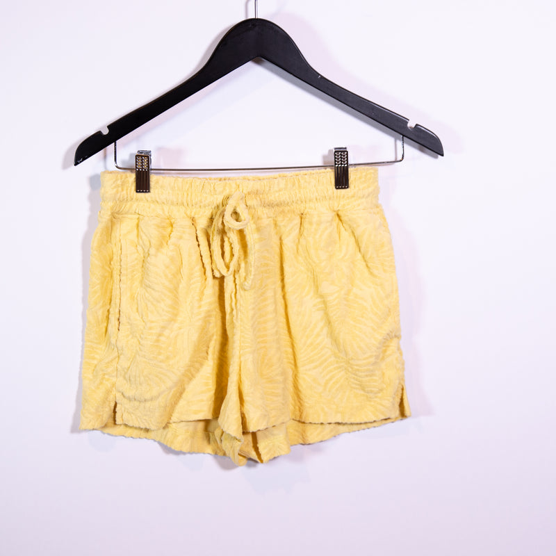 L*Space Fronds Forever Cotton Blend Terrycloth Pull On Mini Shorts Yellow Small