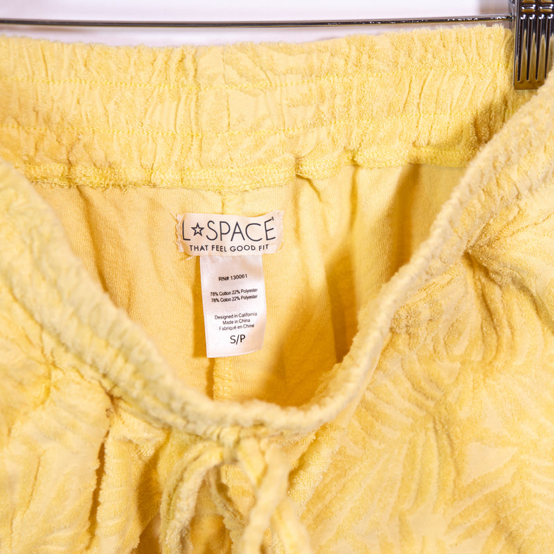 L*Space Fronds Forever Cotton Blend Terrycloth Pull On Mini Shorts Yellow Small