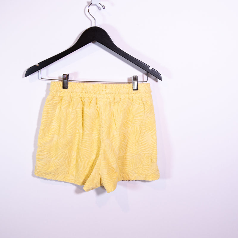 L*Space Fronds Forever Cotton Blend Terrycloth Pull On Mini Shorts Yellow Small