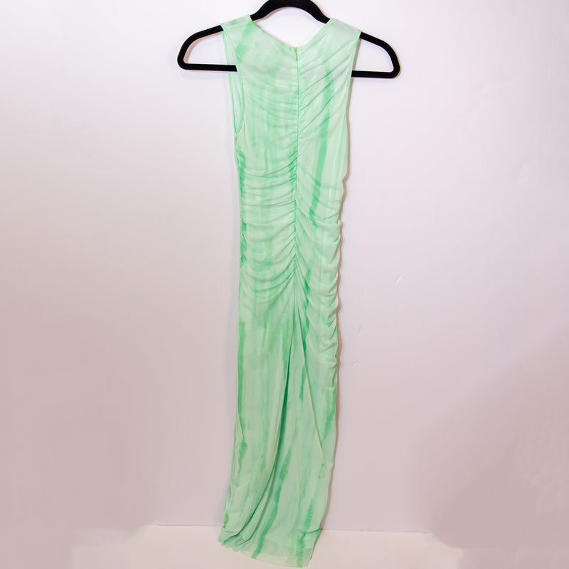 NEW Zara Tulle Mesh Green White Ombre Tie Dye Ruched Bodycon Midi Dress Small