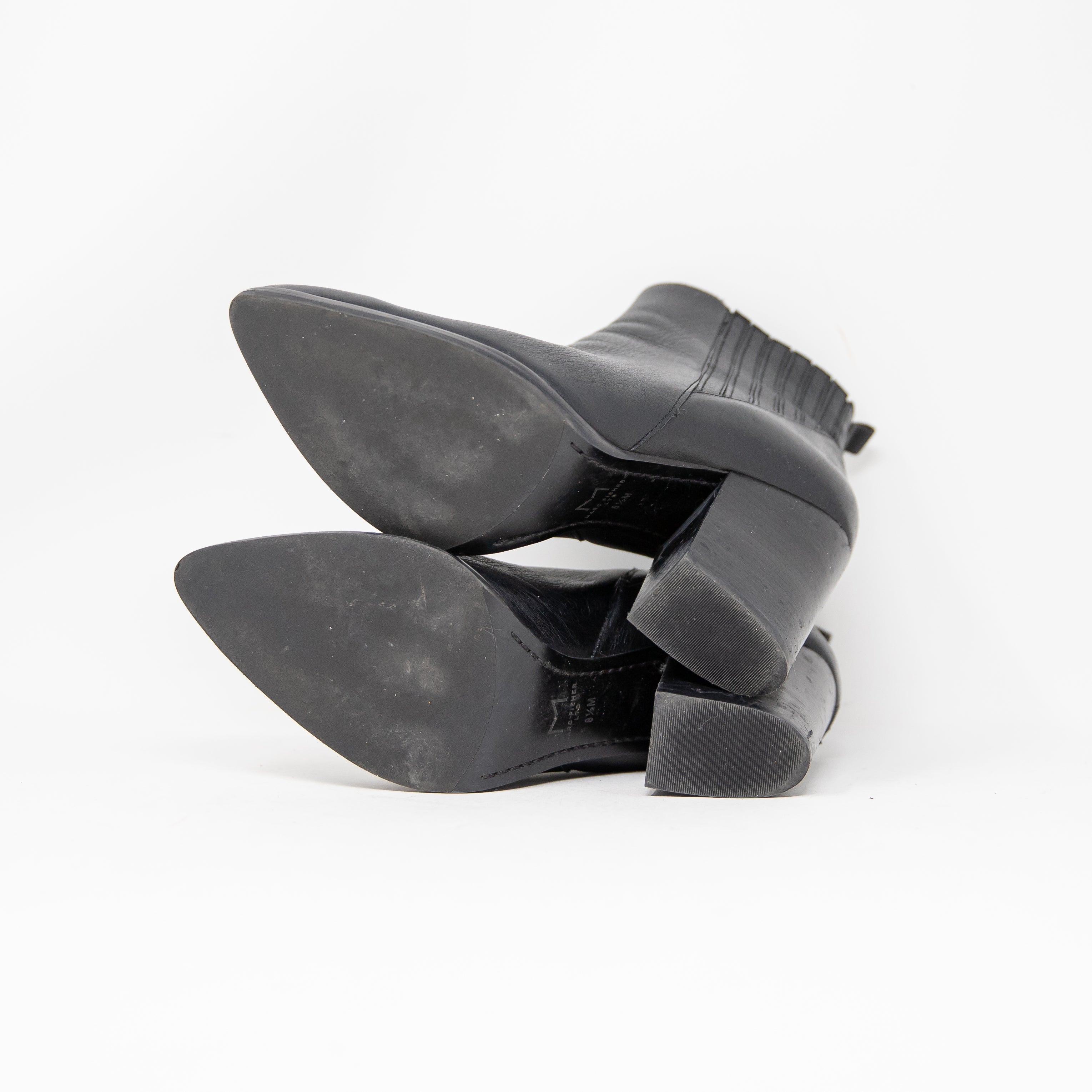 Marc Fisher LTD Alva Stacked Wood High Heel Pointy Toe Ankle Booties Shoes Black