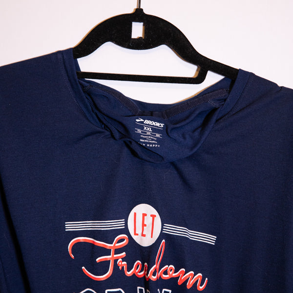 Brooks Let Freedom Run Men's Crew Neck Short Sleeve Graphic Print Tee Shirt XXL
