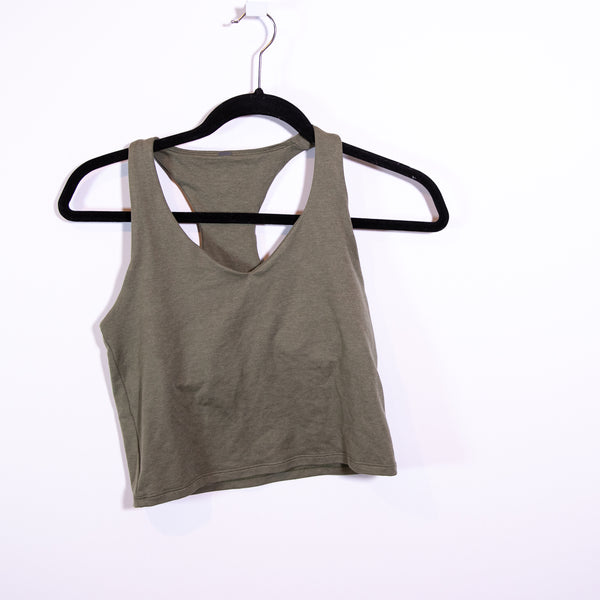 Vuori Halo Performance Racerback Athletic Crop Tank Top Dark Metal Heather Green