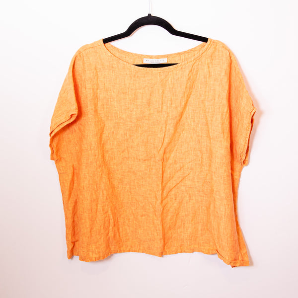 Bryn Walker Linen Lightweight Scoop Neck Short Sleeve Blouse Shirt Top Orange L