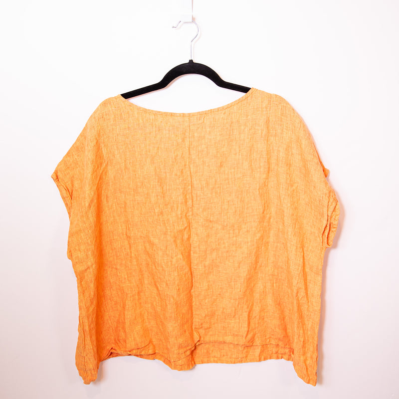 Bryn Walker Linen Lightweight Scoop Neck Short Sleeve Blouse Shirt Top Orange L