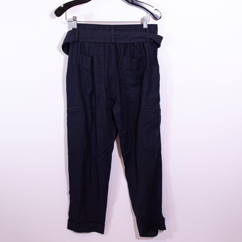 NEW Vince Women's Linen Blend Mid Rise Straight Leg Ankle Crop Pants Navy Blue M