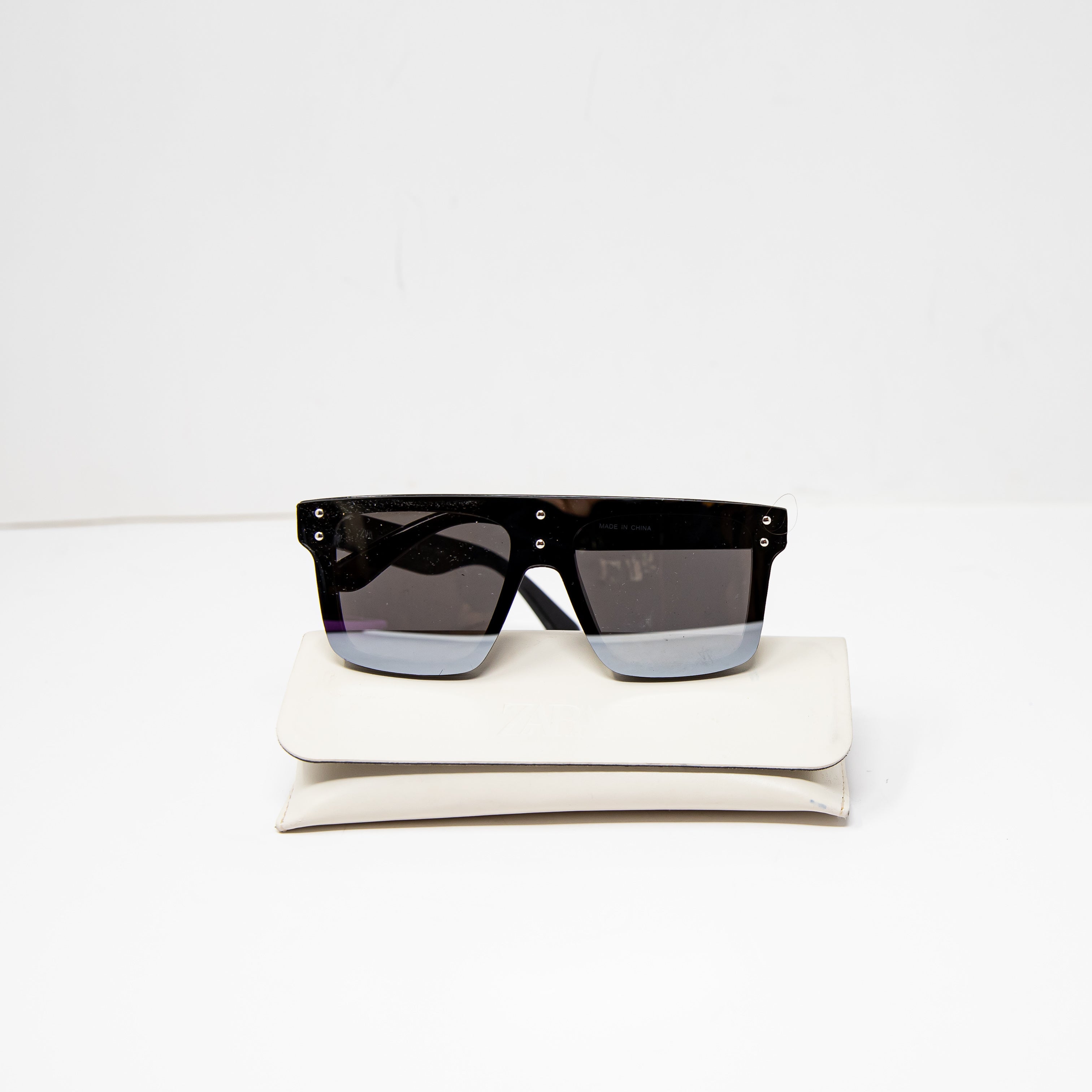 Zara Black Mirrored Reflective Square Oversized Windshield Sunglasses