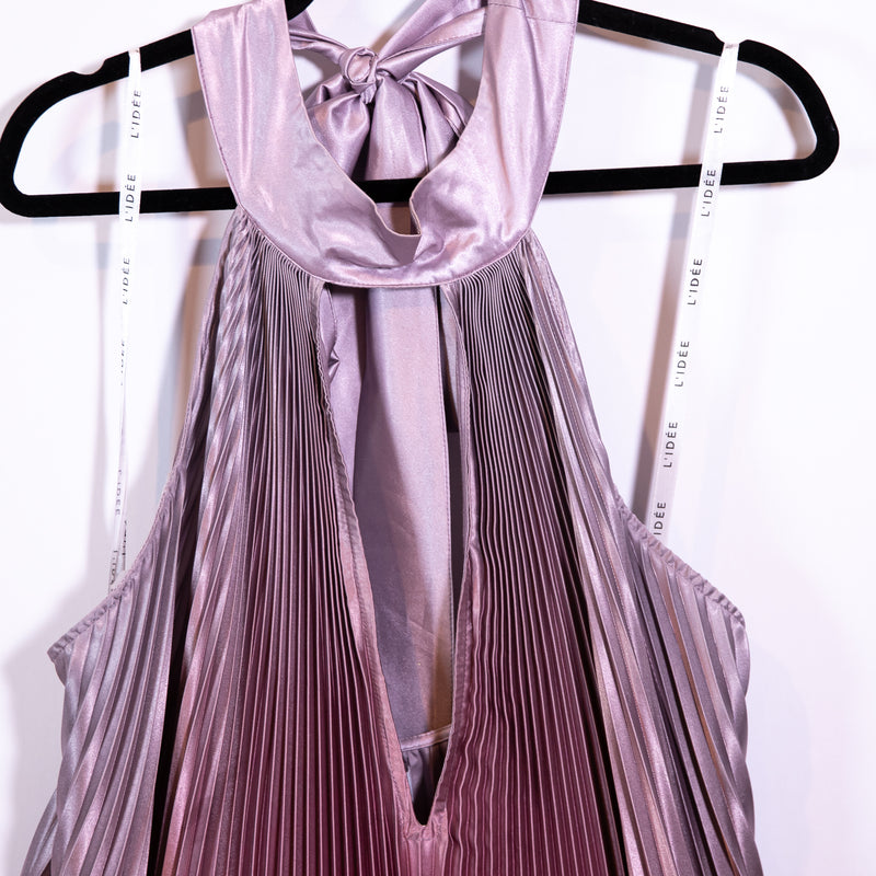 L'idee Woman Opera Satin Accordion Pleated Sleeveless High Neck Maxi Dress Mauve