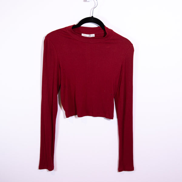 Wilfred Free Aritzia Modal Stretch Ribbed Knit Mock Neck Long Sleeve Cropped Top