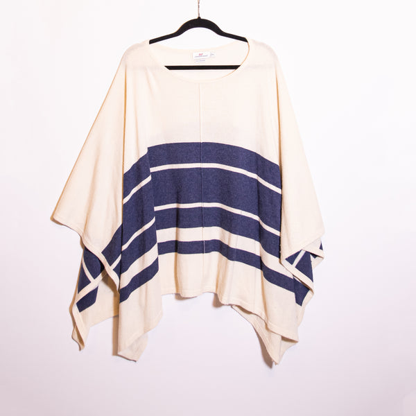 Vineyard Vines Women's Wool Cashmere Stretch Knit Pullover Stripe Sweater Poncho