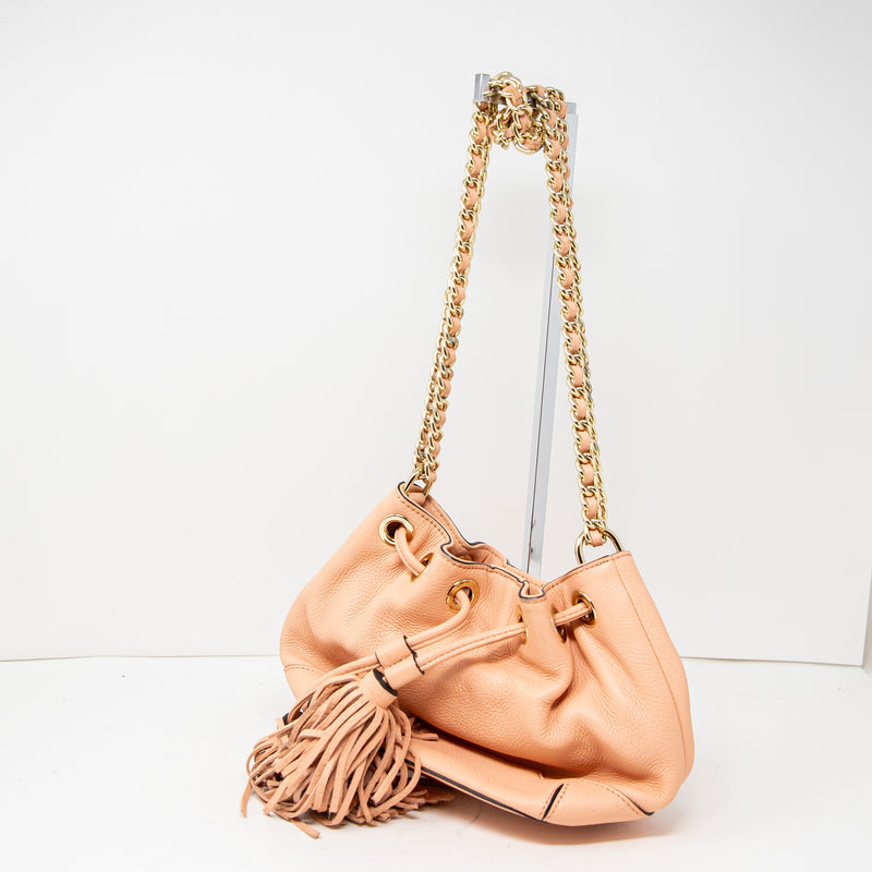 Rebecca Minkoff Lexi Genuine Leather Drawstring Bucket Bag Chain Strap Purse