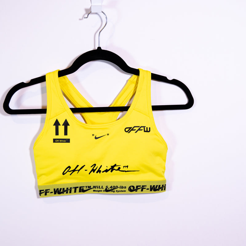 Nike Women's Off-White Racerback Athletic Work Out Sports Bra Yellow Black Small