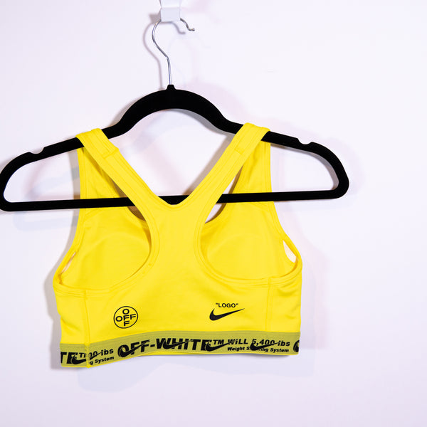 Nike Women's Off-White Racerback Athletic Work Out Sports Bra Yellow Black Small