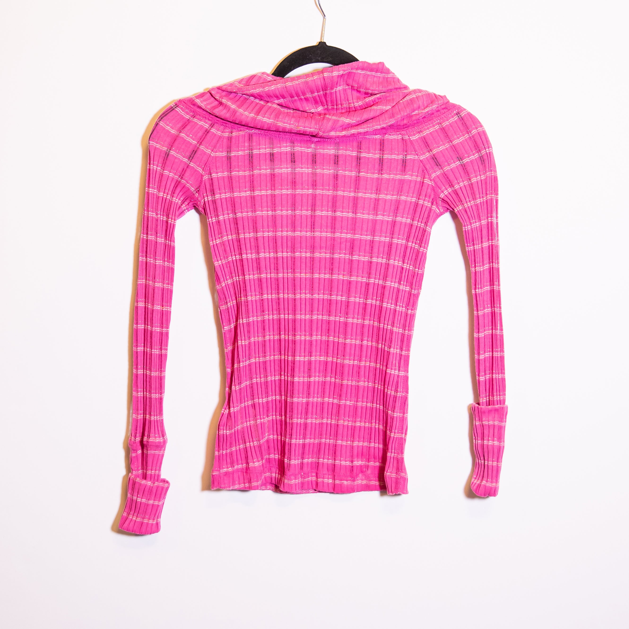 Free People Snowbunny Girlfriend Off The Shoulder Knit Pink Metallic Sweater XS