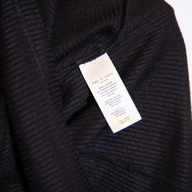 Rag And Bone Ribbed Knit Quarter Henley Button Collar Long Sleeve Sweater Black