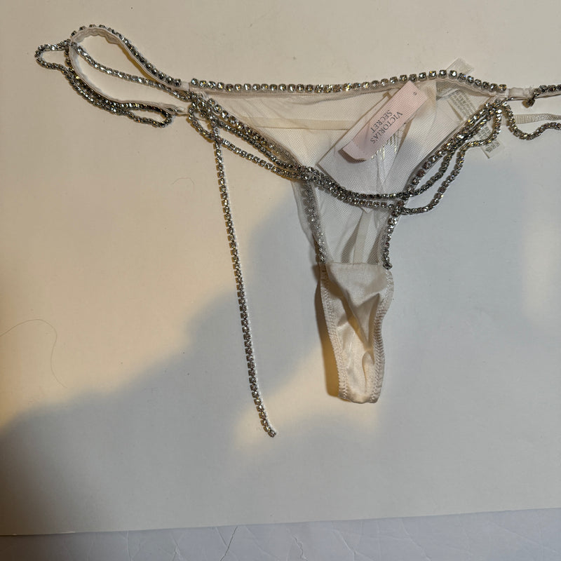 NEW Victoria's Secret Dream Angels Atelier Crystal Chain V-String Panty White XL