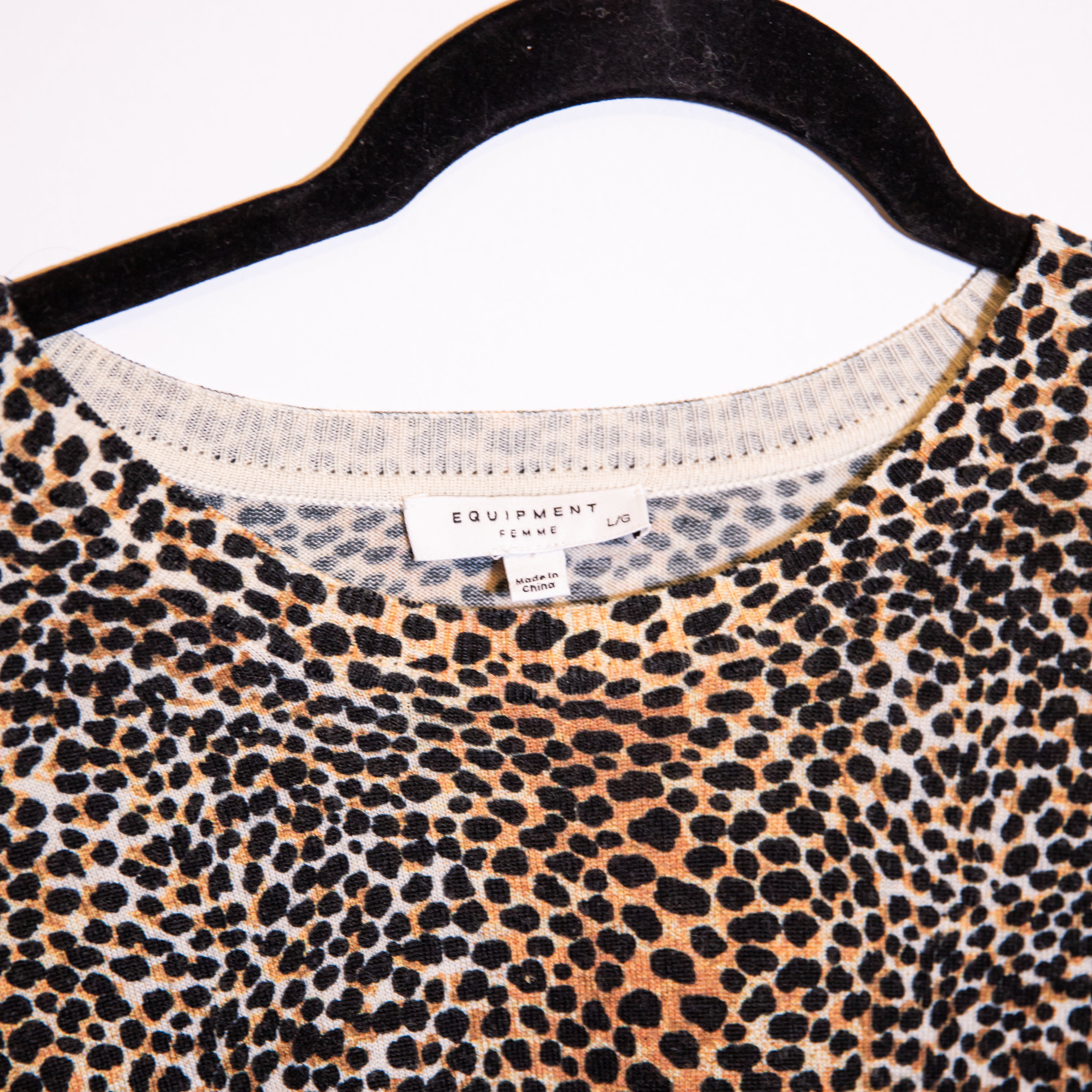 Equipment Raydon Wool Knit Cheetah Leopard Animal Print Crew Neck Sweater Large