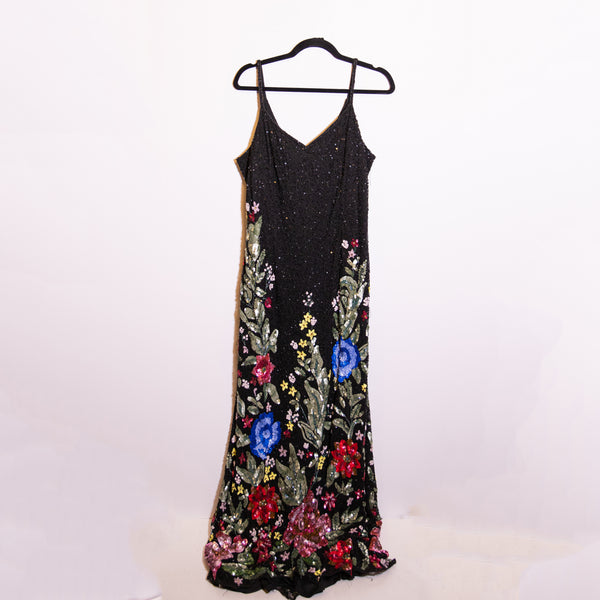 Mac Duggal Black Embroidered Mesh Floral Floral Crystal Trumpet Gown Dress 12