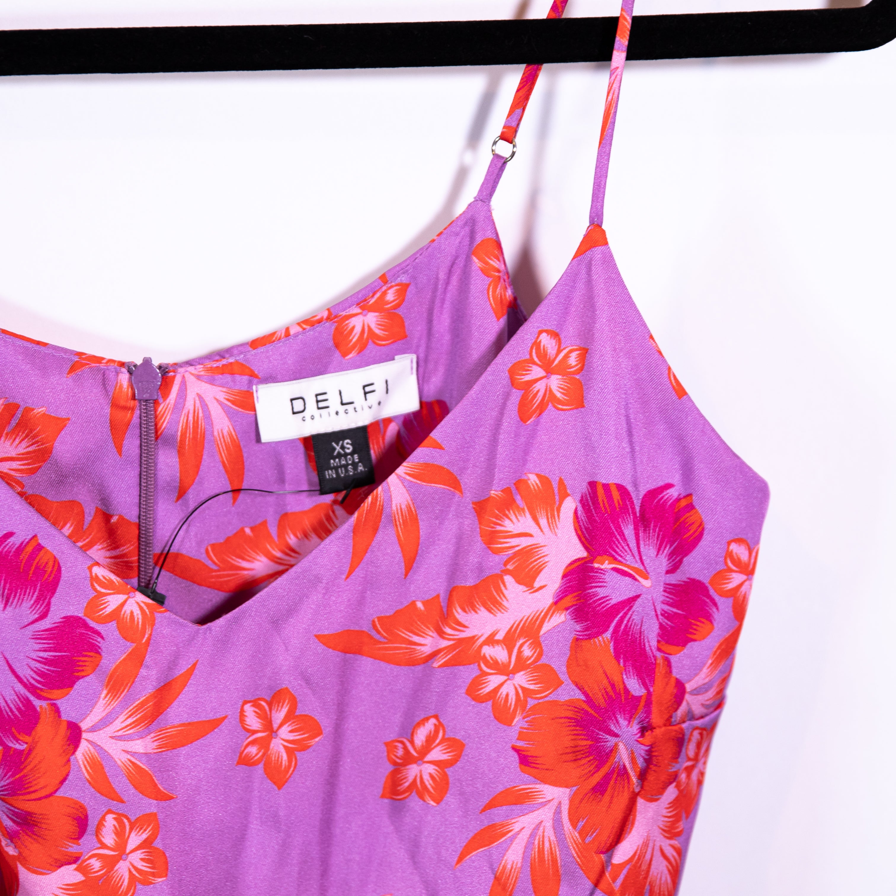 Delfi Lala Satin Multi Color Floral Flower Print Ruched Mini Party Dress XS