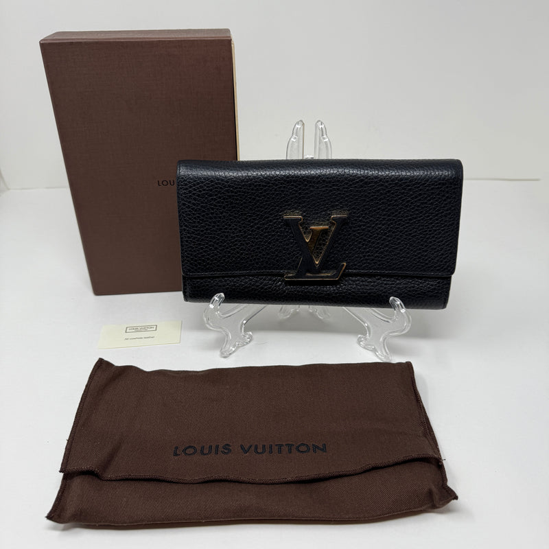 Louis Vuitton Capucines Genuine Taurillon Leather Foldover Multi Pocket Wallet