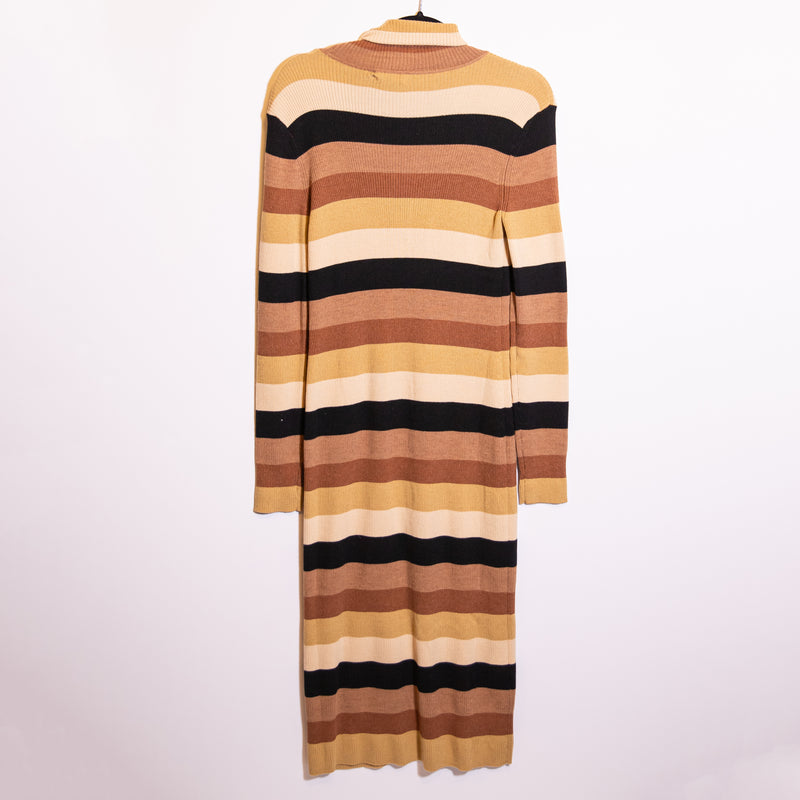 NEW Staud Lisa Wool Cotton Ribbed Knit Stretch Striped Turtleneck Sweater Dress