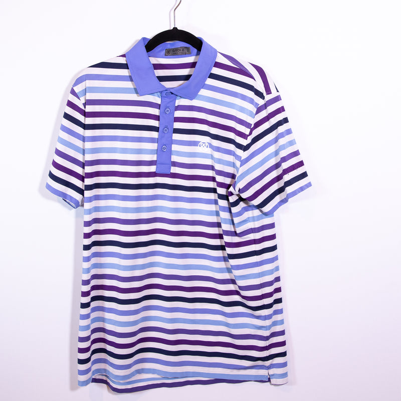 G/FORE Men's Light Weight Fast Dry Short Sleeve Golf Casual Polo Striped Shirt L