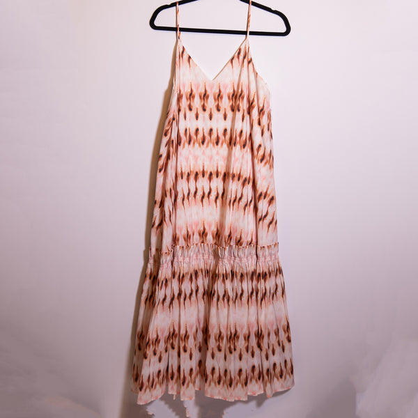 A.L.C. Colette Cotton Poplin Tiered Pink Mojave Tie Dye Midi Pullover Dress 12