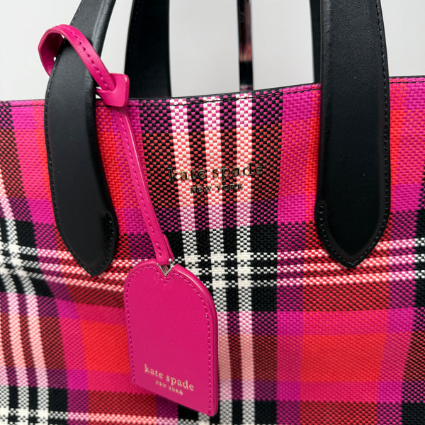 Kate Spade Manhattan Foliage Plaid Print Pattern Large Shopper Tote Purse Bag