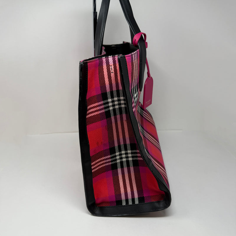 Kate Spade Manhattan Foliage Plaid Print Pattern Large Shopper Tote Purse Bag