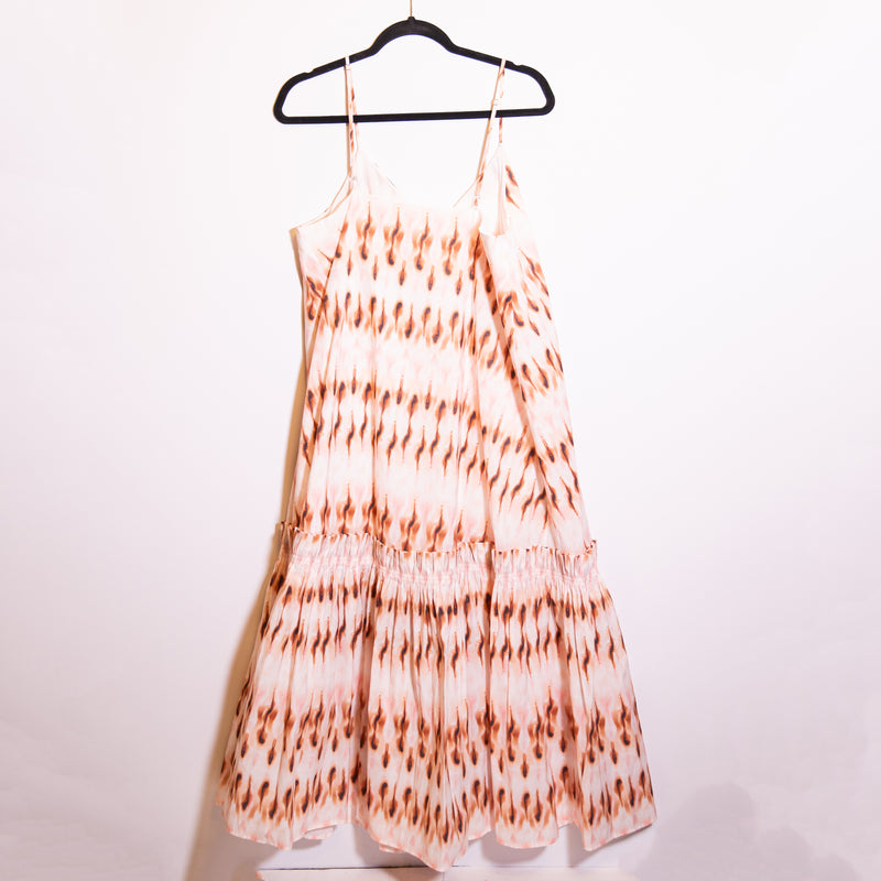 A.L.C. Colette Cotton Poplin Tiered Pink Mojave Tie Dye Midi Pullover Dress 12