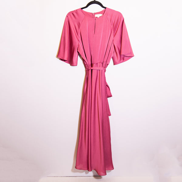 Ted Baker Hariiet Raglan Sleeve Belted Satin Magenta Pink Midi A Line Dress