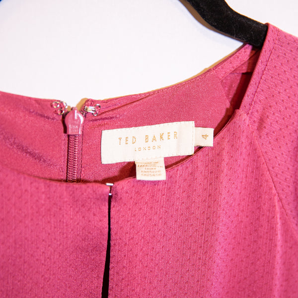 Ted Baker Hariiet Raglan Sleeve Belted Satin Magenta Pink Midi A Line Dress