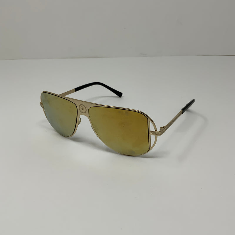 Versace 2212 Gold Oversize Windshield Aviator Mirrored Lenses Sunglasses