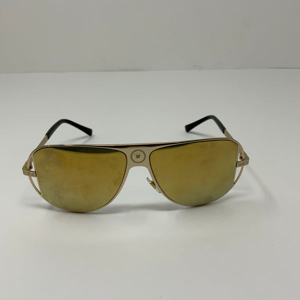 Versace 2212 Gold Oversize Windshield Aviator Mirrored Lenses Sunglasses