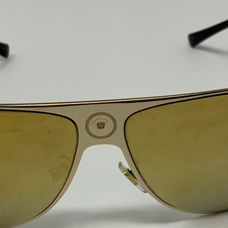 Versace 2212 Gold Oversize Windshield Aviator Mirrored Lenses Sunglasses