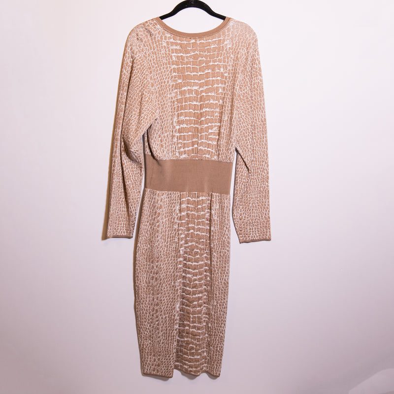 NEW Hugo Boss Feyine Croc Animal Print Stretch Knit Pullover Sweater Midi Dress