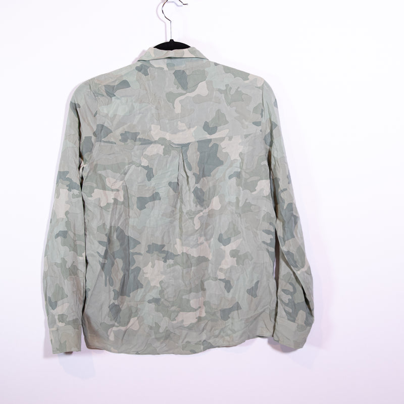 Rails Rhett Silk Chiffon Collared Long Sleeve Button Down Shirt Sage Green Camo