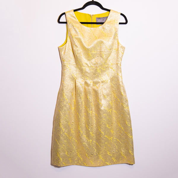 NEW Lela Rose Citrine Metallic Splotched Sleeveless Classic Mini Sheath Dress 10