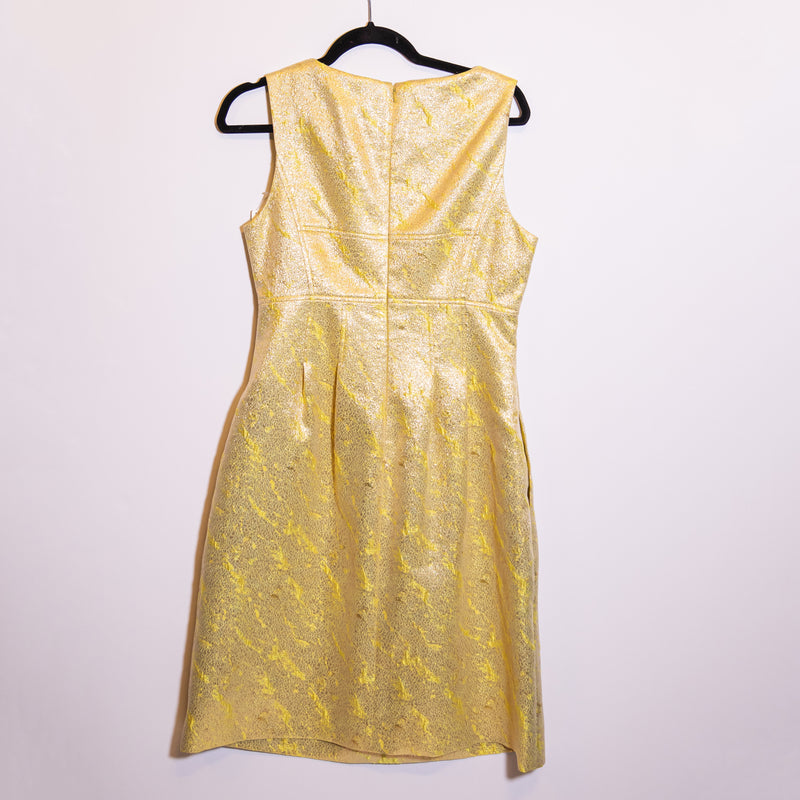 NEW Lela Rose Citrine Metallic Splotched Sleeveless Classic Mini Sheath Dress 10