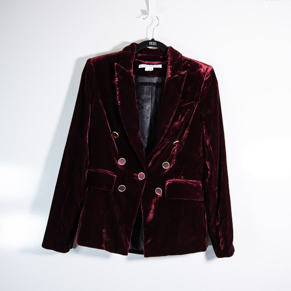Veronica Beard Gaya Dickey Crushed Velvet Velour Double Breasted Jacket Merlot 2