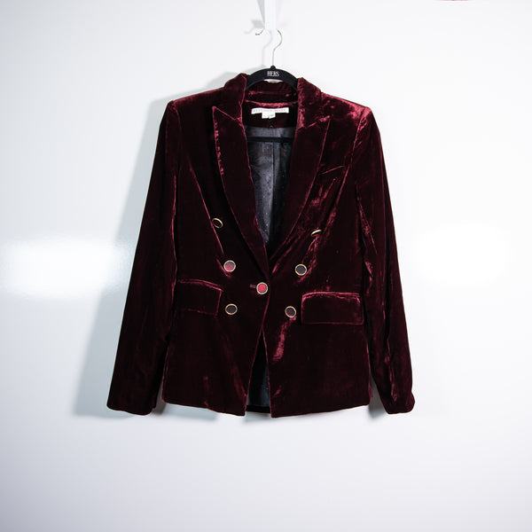Veronica Beard Gaya Dickey Crushed Velvet Velour Double Breasted Jacket Merlot 2