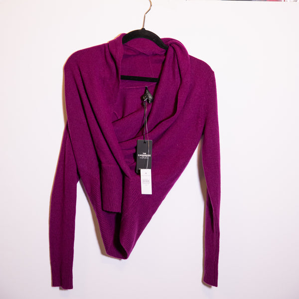 NEW Ann Taylor 100% Cashmere Knit Shawl Collar Wrap Pullover Sweater Purple XS