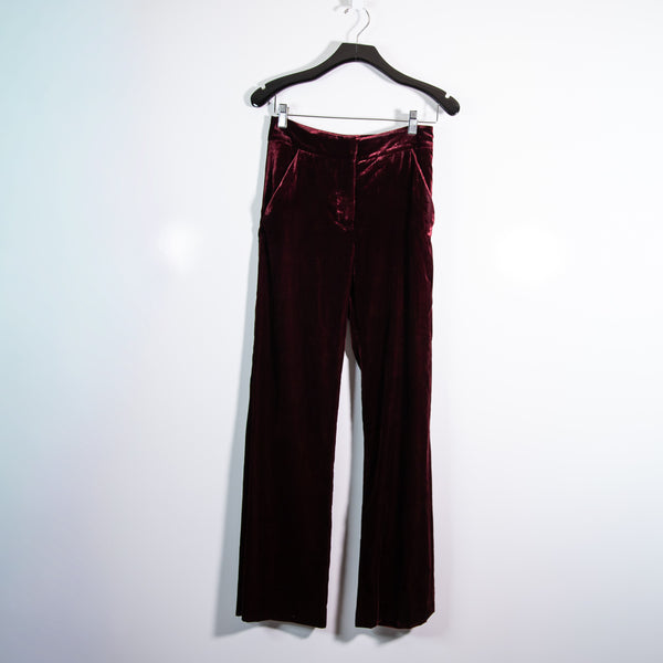 Veronica Beard Lebone Velvet Velour Mid Rise Full Length Flared Pants Merlot 0