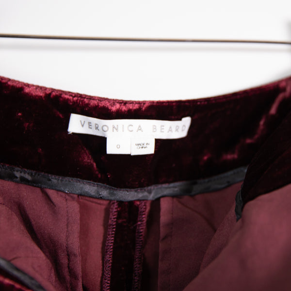 Veronica Beard Lebone Velvet Velour Mid Rise Full Length Flared Pants Merlot 0
