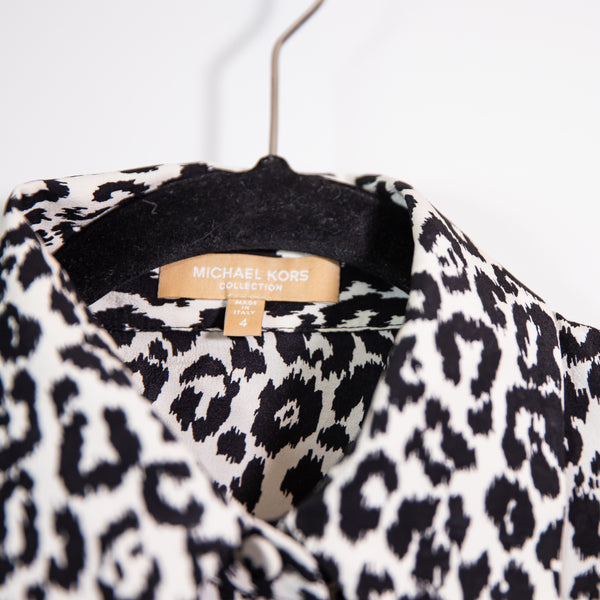 Michael Kors Collection Made In Italy Silk Chiffon Leopard Print Blouse Shirt 4