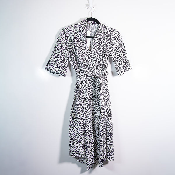 Adam Lippes Black Animal Cheetah Leopard Print Cotton Belted Midi Day Dress 00