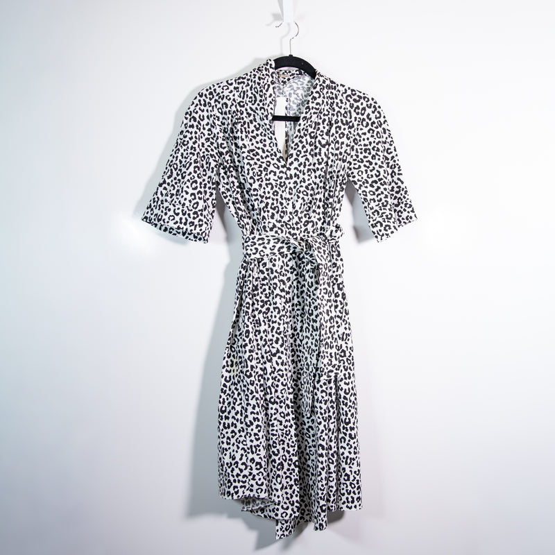 Adam Lippes Black Animal Cheetah Leopard Print Cotton Belted Midi Day Dress 00