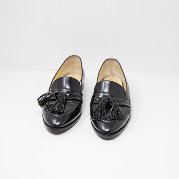 NEW Sarah Flint Janet Genuine Leather Slip On Tassel Loafer Shoes Black 9.5